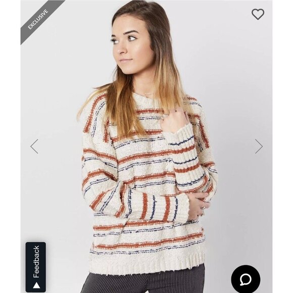 Billabong Sweaters - Billabong Womens Striped Nubby Crew Neck Sweater Size M Oversized Multi-colored